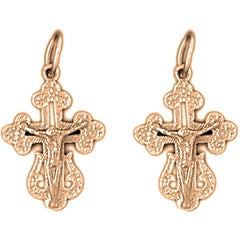 14K or 18K Gold 22mm Budded Crucifix Earrings