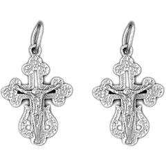 Sterling Silver 22mm Budded Crucifix Earrings