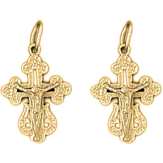 14K or 18K Gold 22mm Budded Crucifix Earrings