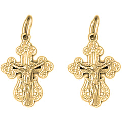 Yellow Gold-plated Silver 22mm Budded Crucifix Earrings