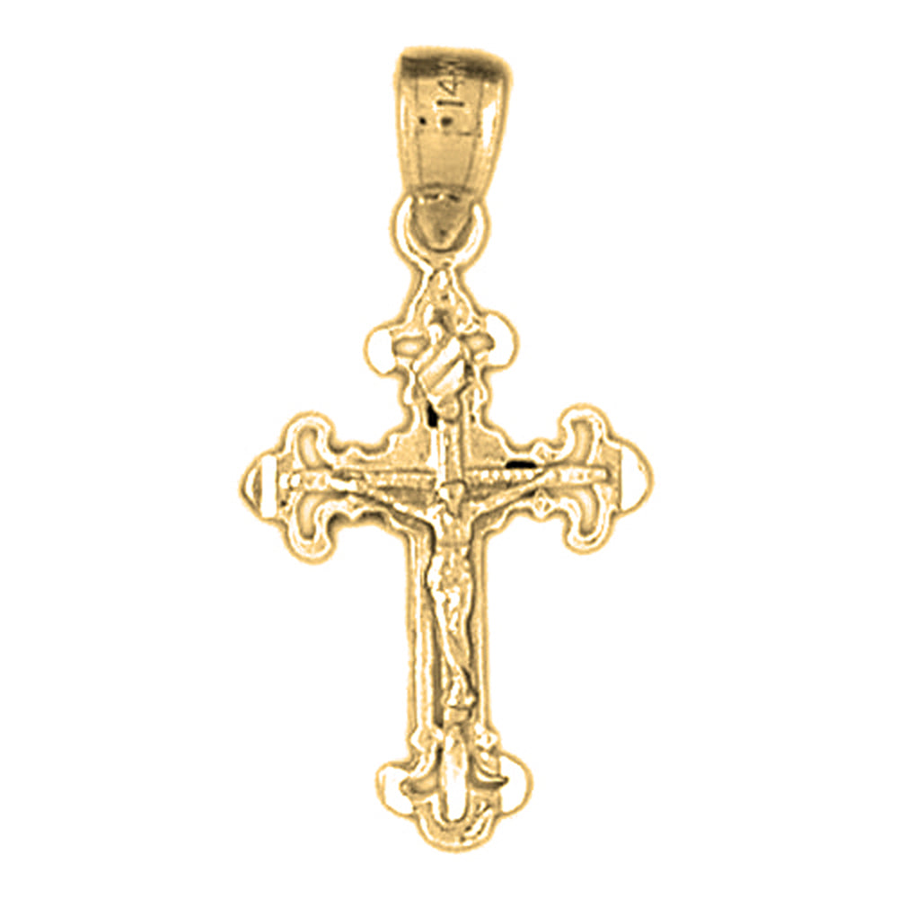 14K or 18K Gold Fleur de Lis Crucifix Pendant