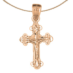 14K or 18K Gold Fleur de Lis Crucifix Pendant