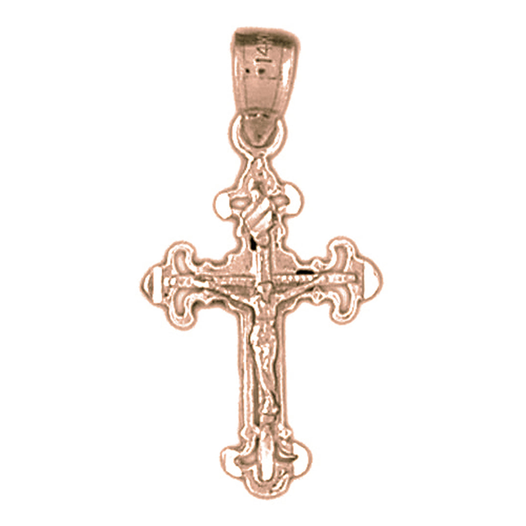 14K or 18K Gold Fleur de Lis Crucifix Pendant