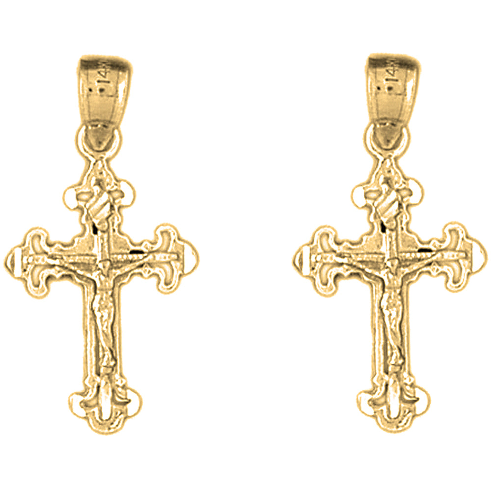 14K or 18K Gold 28mm Fleur de Lis Crucifix Earrings