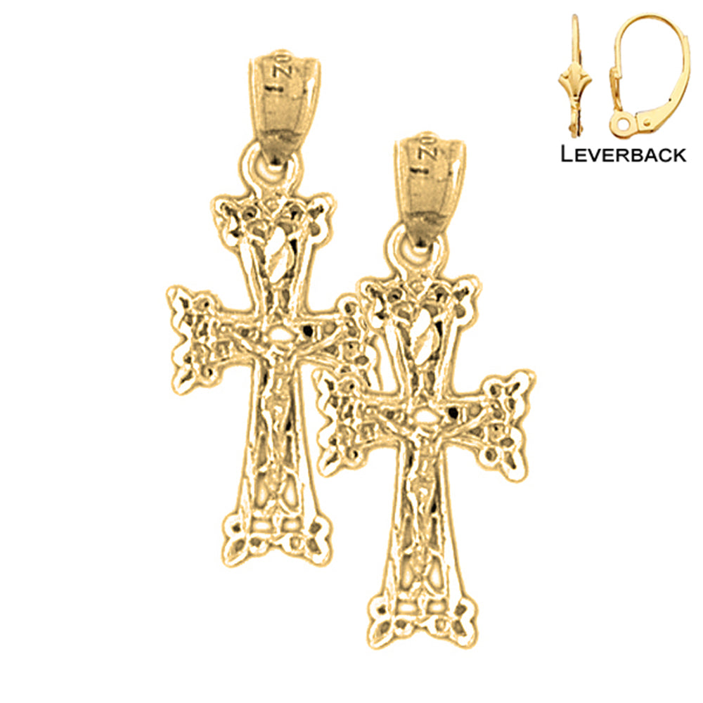 14K or 18K Gold Budded Crucifix Earrings