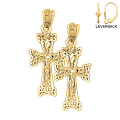 Pendientes de crucifijo con brotes de plata de ley de 28 mm (chapados en oro blanco o amarillo)