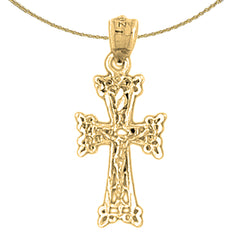 14K or 18K Gold Budded Crucifix Pendant