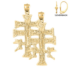 Sterling Silver 49mm Caravaca Crucifix Earrings (White or Yellow Gold Plated)