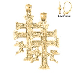 Pendientes de crucifijo de Caravaca de plata de ley de 49 mm (chapados en oro blanco o amarillo)