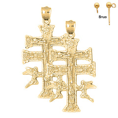 Sterling Silver 49mm Caravaca Crucifix Earrings (White or Yellow Gold Plated)