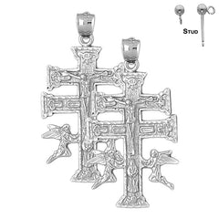 Sterling Silver 49mm Caravaca Crucifix Earrings (White or Yellow Gold Plated)