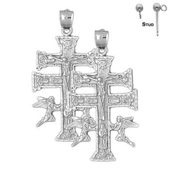 Pendientes de crucifijo de Caravaca de plata de ley de 49 mm (chapados en oro blanco o amarillo)