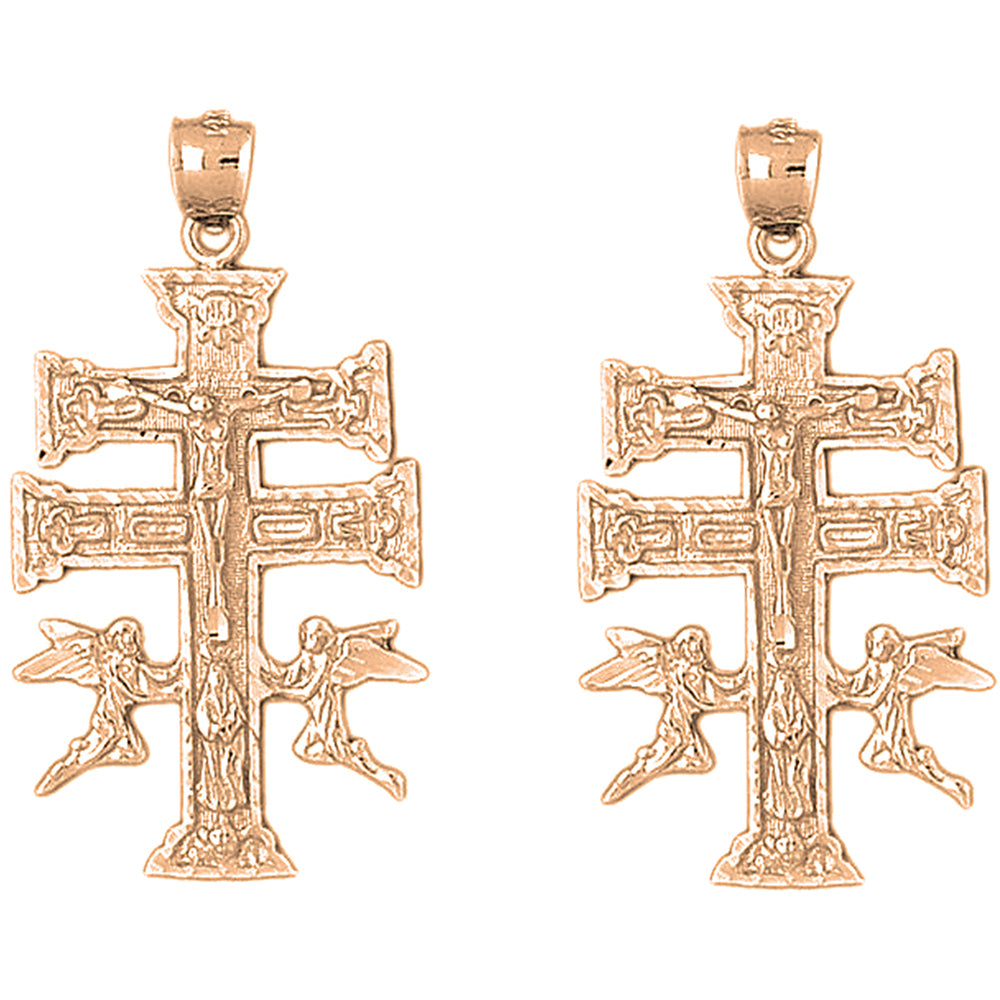 14K or 18K Gold 49mm Caravaca Crucifix Earrings