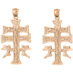14K or 18K Gold 49mm Caravaca Crucifix Earrings