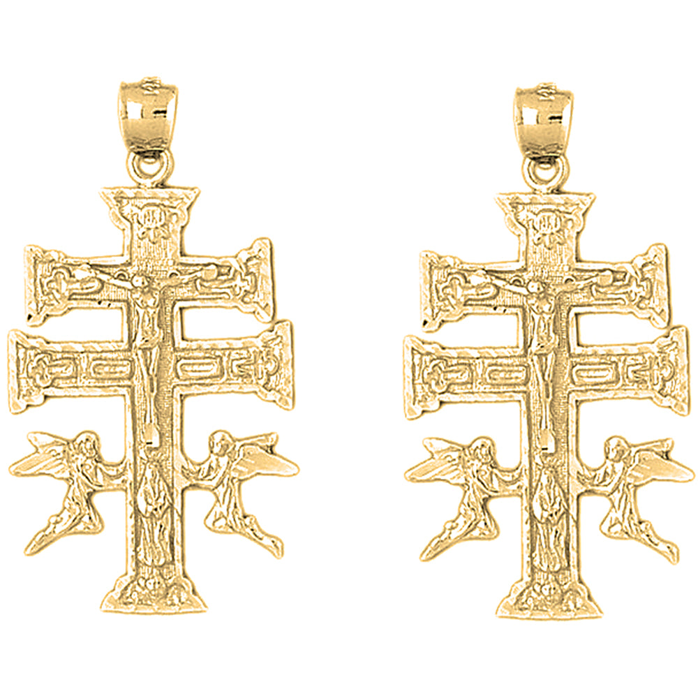 Yellow Gold-plated Silver 49mm Caravaca Crucifix Earrings