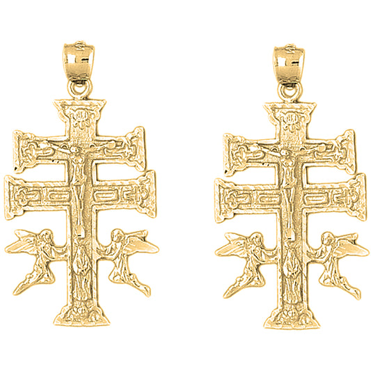 Yellow Gold-plated Silver 49mm Caravaca Crucifix Earrings