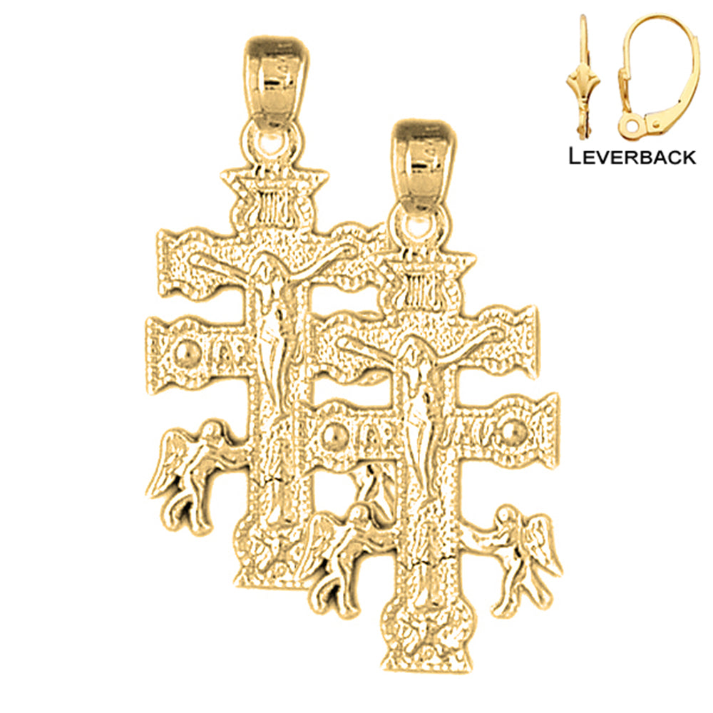 Pendientes Crucifijo de Caravaca en Oro de 14K o 18K