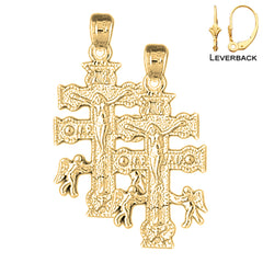 Pendientes de crucifijo de Caravaca de plata de ley de 33 mm (chapados en oro blanco o amarillo)