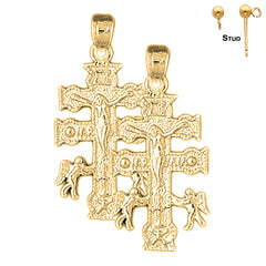 Sterling Silver 33mm Caravaca Crucifix Earrings (White or Yellow Gold Plated)