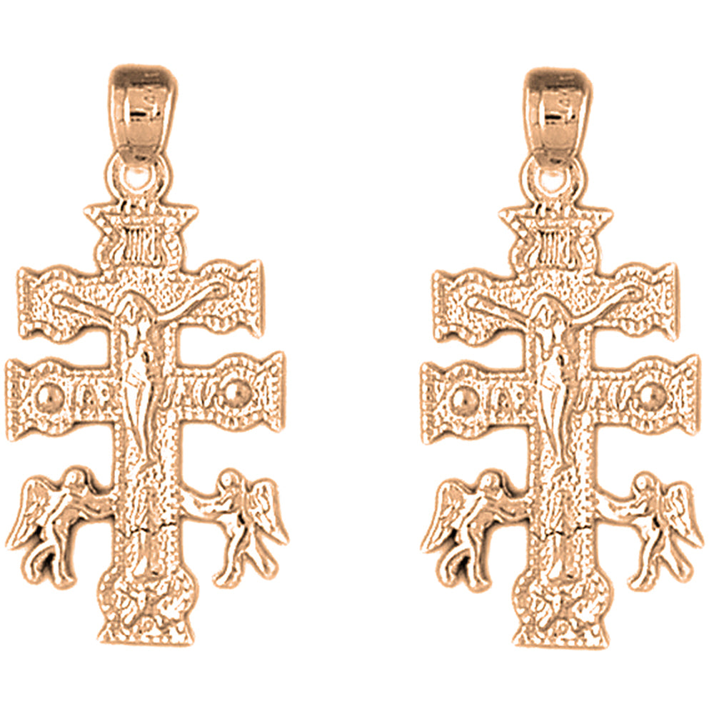 14K or 18K Gold 33mm Caravaca Crucifix Earrings