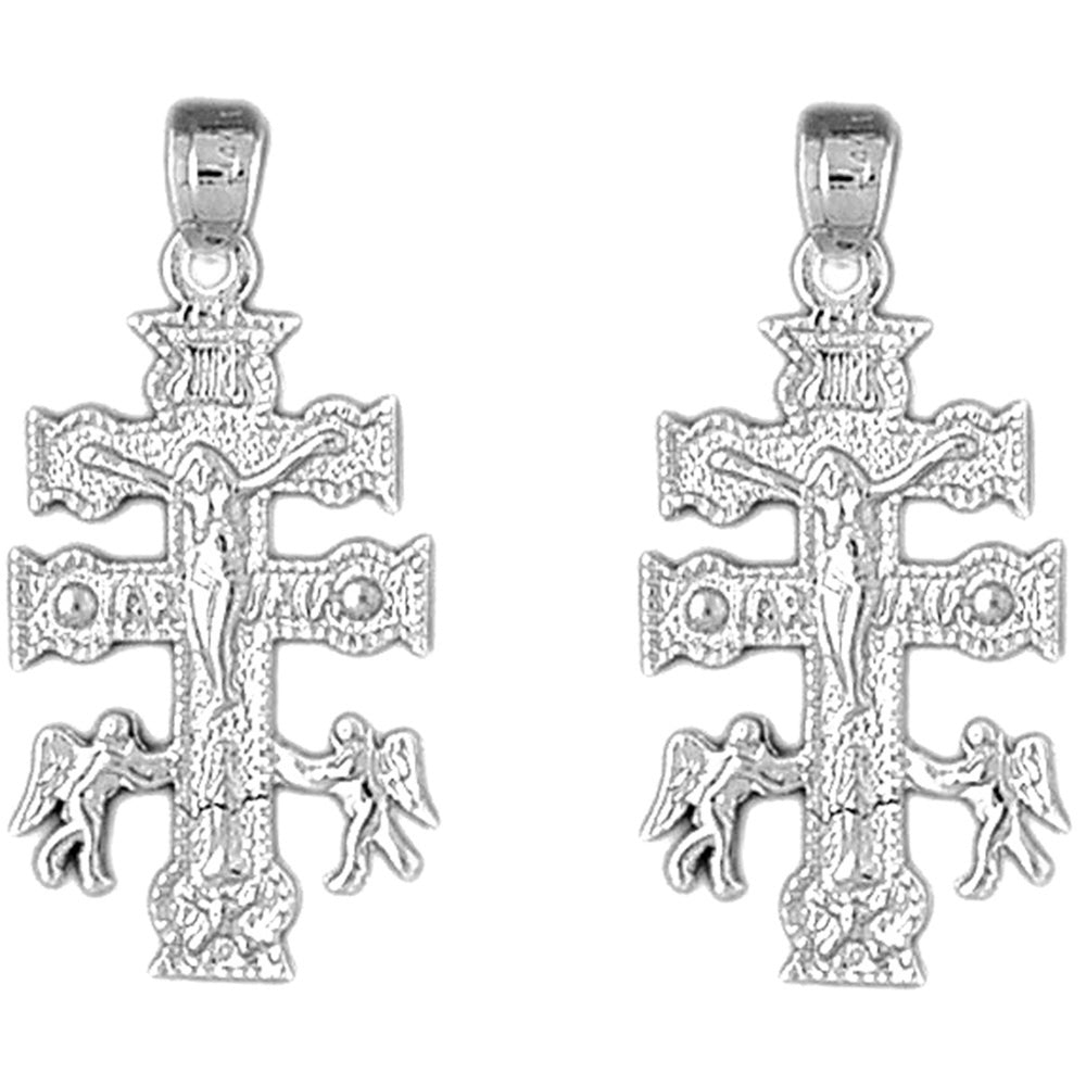 Sterling Silver 33mm Caravaca Crucifix Earrings