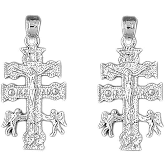 Sterling Silver 33mm Caravaca Crucifix Earrings