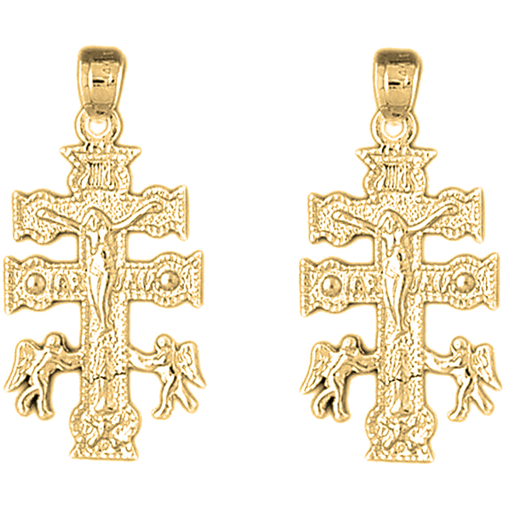 14K or 18K Gold 33mm Caravaca Crucifix Earrings