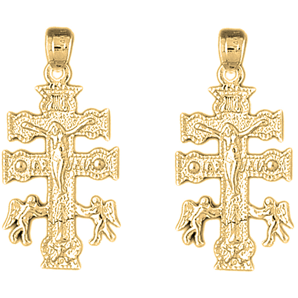 Yellow Gold-plated Silver 33mm Caravaca Crucifix Earrings