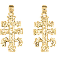 Yellow Gold-plated Silver 33mm Caravaca Crucifix Earrings