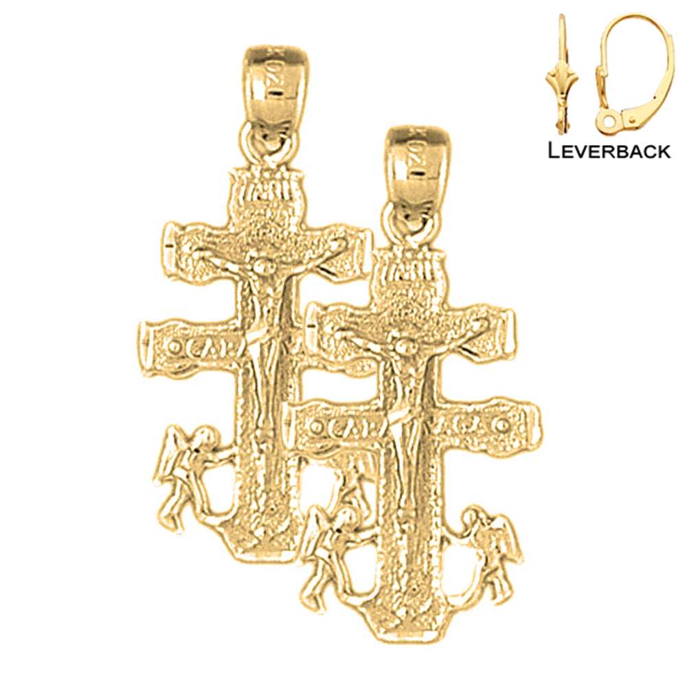 14K or 18K Gold Caravaca Crucifix Earrings