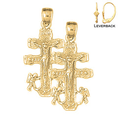 Pendientes de crucifijo de Caravaca de plata de ley de 30 mm (chapados en oro blanco o amarillo)