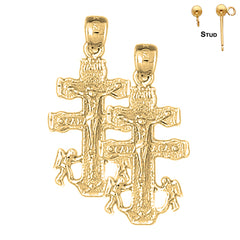 Pendientes de crucifijo de Caravaca de plata de ley de 30 mm (chapados en oro blanco o amarillo)