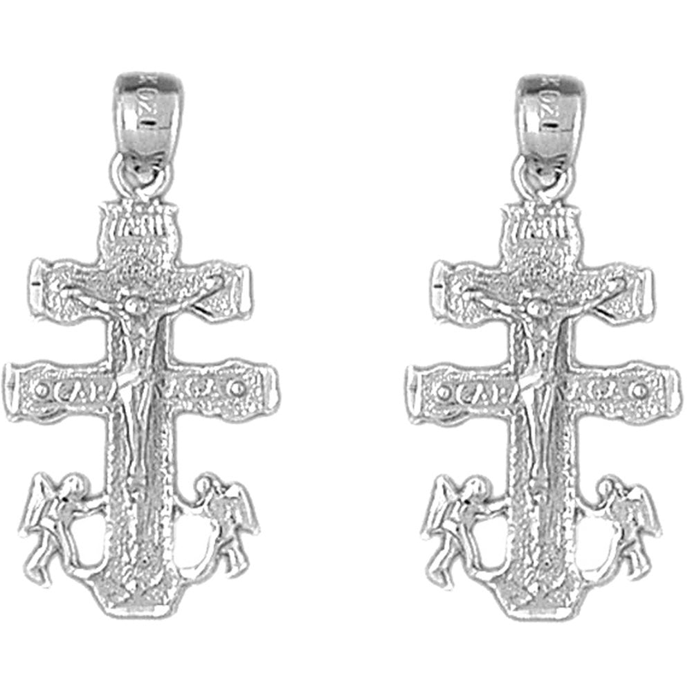 14K or 18K Gold 30mm Caravaca Crucifix Earrings