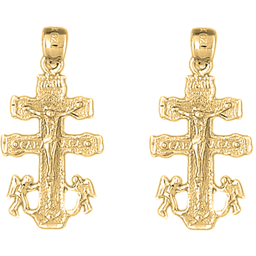 14K or 18K Gold 30mm Caravaca Crucifix Earrings