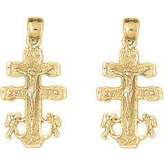 Yellow Gold-plated Silver 30mm Caravaca Crucifix Earrings