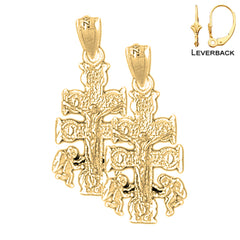 Sterling Silver 28mm Caravaca Crucifix Earrings (White or Yellow Gold Plated)