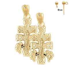 Sterling Silver 28mm Caravaca Crucifix Earrings (White or Yellow Gold Plated)