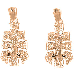 14K or 18K Gold 28mm Caravaca Crucifix Earrings