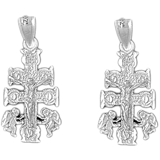 14K or 18K Gold 28mm Caravaca Crucifix Earrings