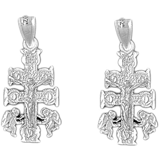 Sterling Silver 28mm Caravaca Crucifix Earrings