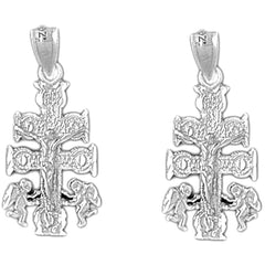 Sterling Silver 28mm Caravaca Crucifix Earrings