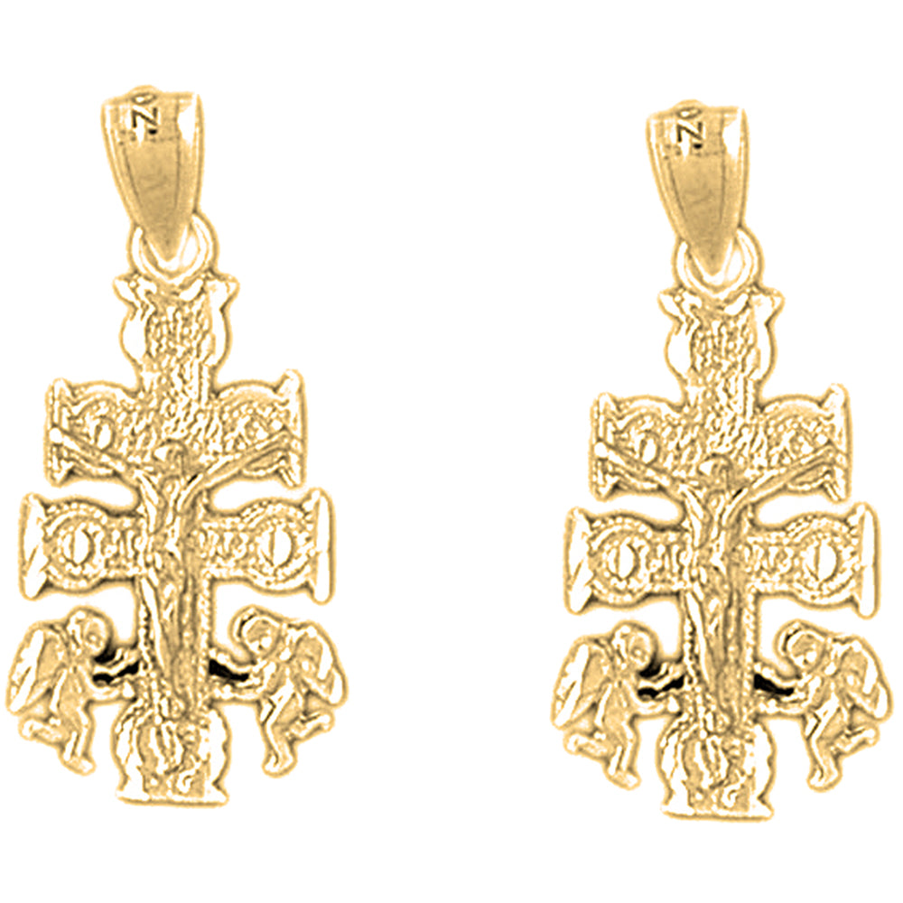 Yellow Gold-plated Silver 28mm Caravaca Crucifix Earrings