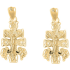 Yellow Gold-plated Silver 28mm Caravaca Crucifix Earrings