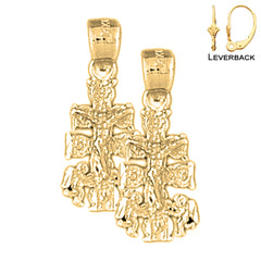 Sterling Silver 22mm Caravaca Crucifix Earrings (White or Yellow Gold Plated)