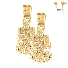 Sterling Silver 22mm Caravaca Crucifix Earrings (White or Yellow Gold Plated)