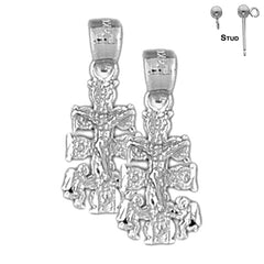 Sterling Silver 22mm Caravaca Crucifix Earrings (White or Yellow Gold Plated)