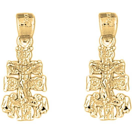 Yellow Gold-plated Silver 22mm Caravaca Crucifix Earrings