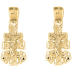Yellow Gold-plated Silver 22mm Caravaca Crucifix Earrings