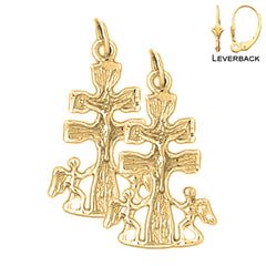 Sterling Silver 27mm Caravaca Crucifix Earrings (White or Yellow Gold Plated)