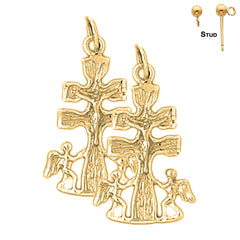 Sterling Silver 27mm Caravaca Crucifix Earrings (White or Yellow Gold Plated)